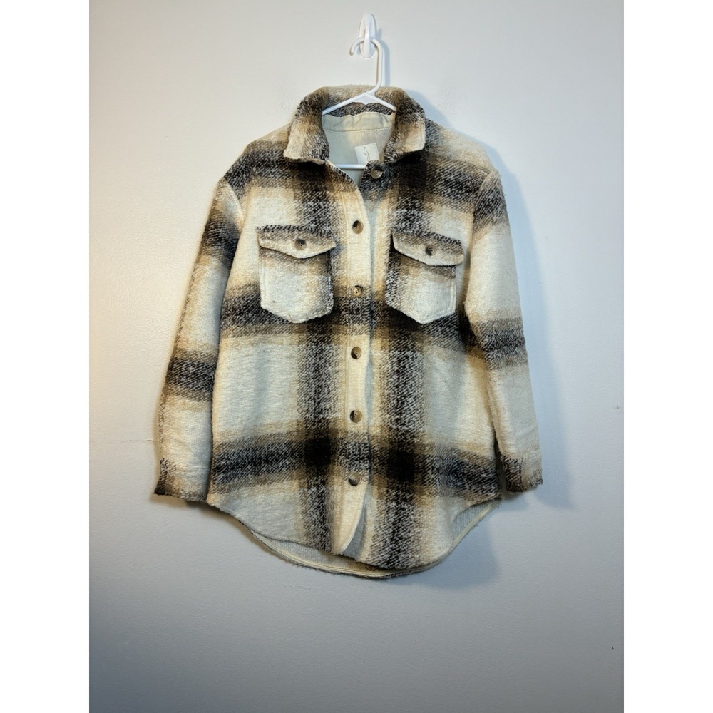 Joie Plaid Flannel Shacket Ivory Small Button Front Outdoor Fall‎